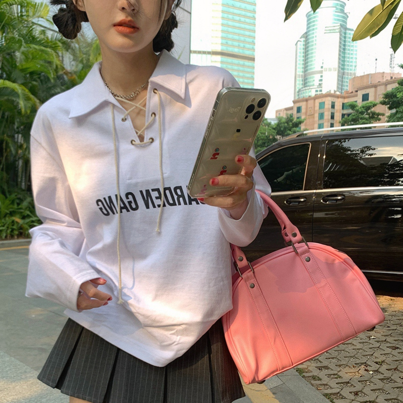 Official picture 6535 stretch cotton design niche strappy polo shirt long-sleeved T-shirt autumn new thin style