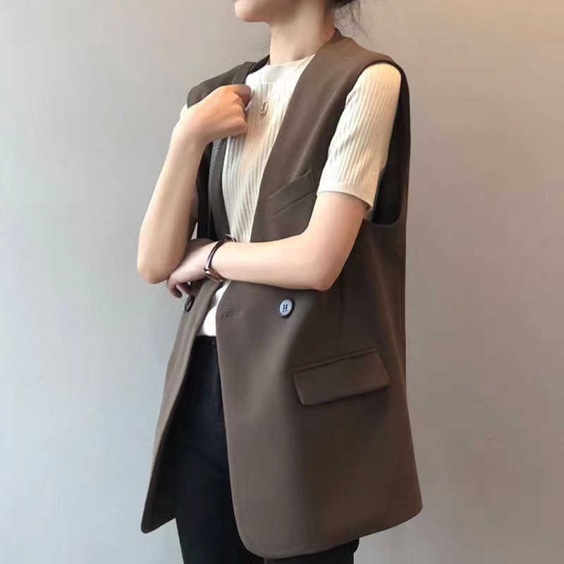 Suit vest for women spring autumn summer mid-length British style French sleeveless vest vest thin vest jacket