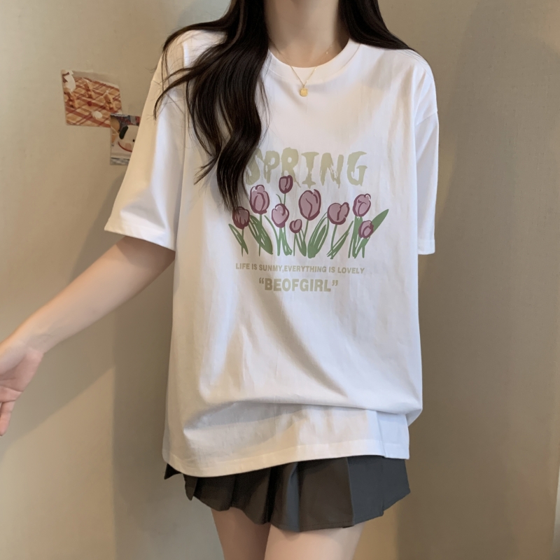 實拍 2024年春夏新款 100%棉精梳純棉 夏裝短袖T恤女寬鬆韓版
