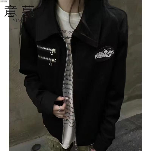 Couple coats for men and women, spring and autumn trendy brand ins jackets, versatile casual tops, lapel zipper motorcycle jackets