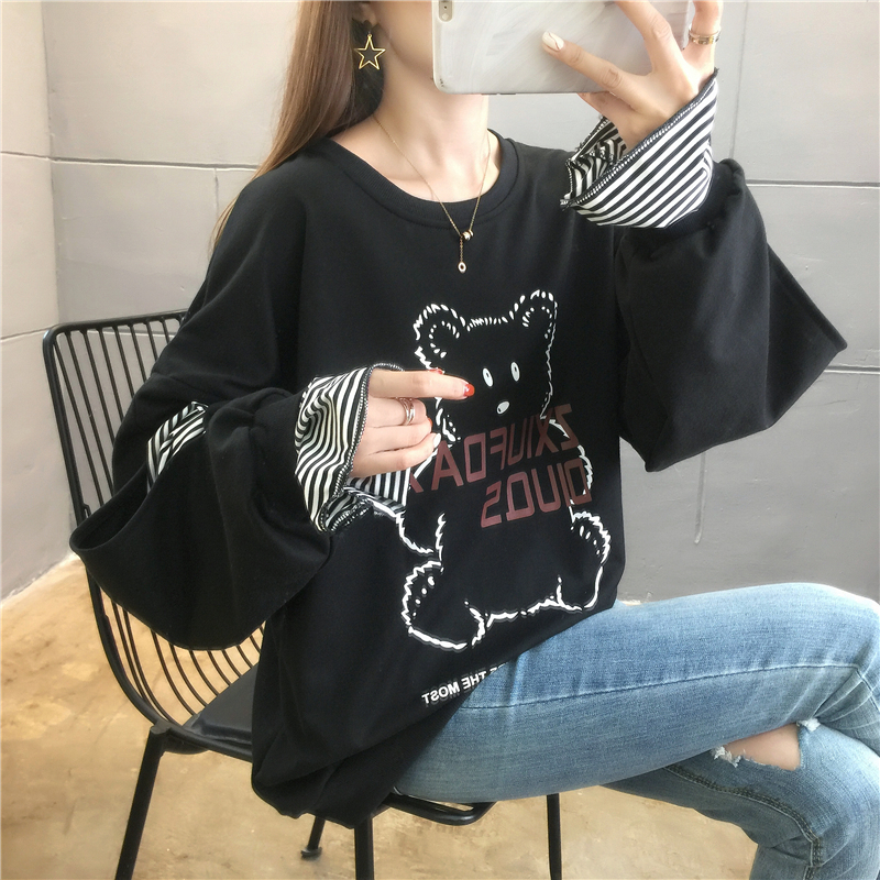 首發實拍6535魚鱗 假兩件衛衣女薄款大碼女裝小個子穿搭