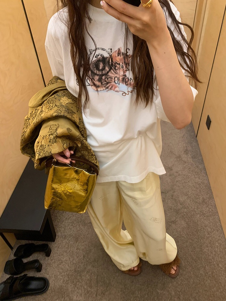 2024SS早春新款馬吉拉貓咪短袖T恤女小眾設計MM6數字小貓上衣
