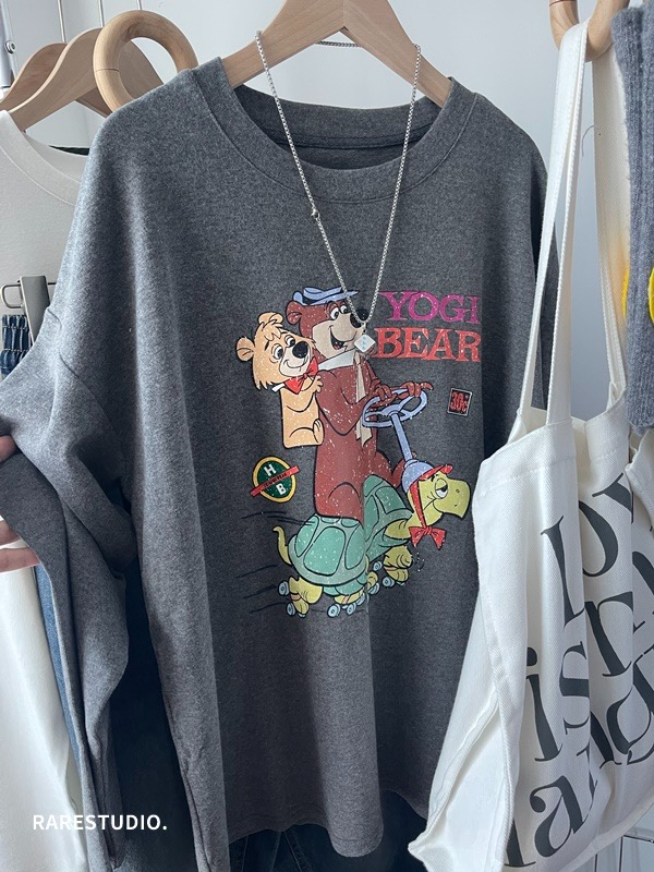 Silk cotton double-sided velvet bear age-reducing thickened brushed lazy casual long-sleeved T-shirt bottoming shirt for women