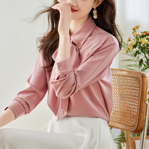 Real shot monthly sales 800+ bow chiffon shirt women's long sleeve 2024 spring and autumn new temperament ribbon shirt