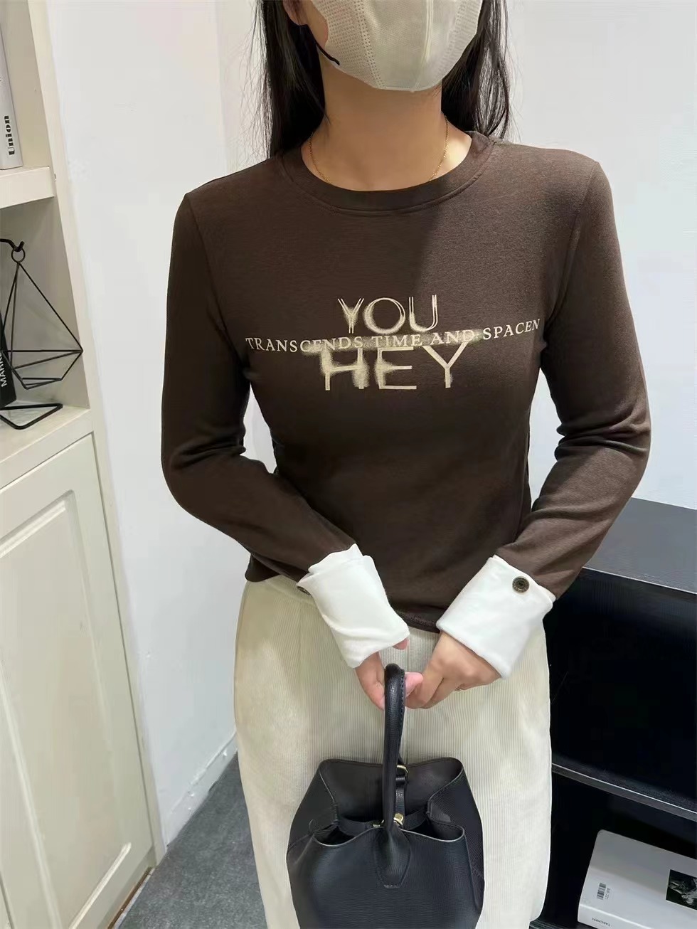 Contrast color bottoming shirt for women autumn and winter 2024 new inner design slim slim long-sleeved T-shirt top