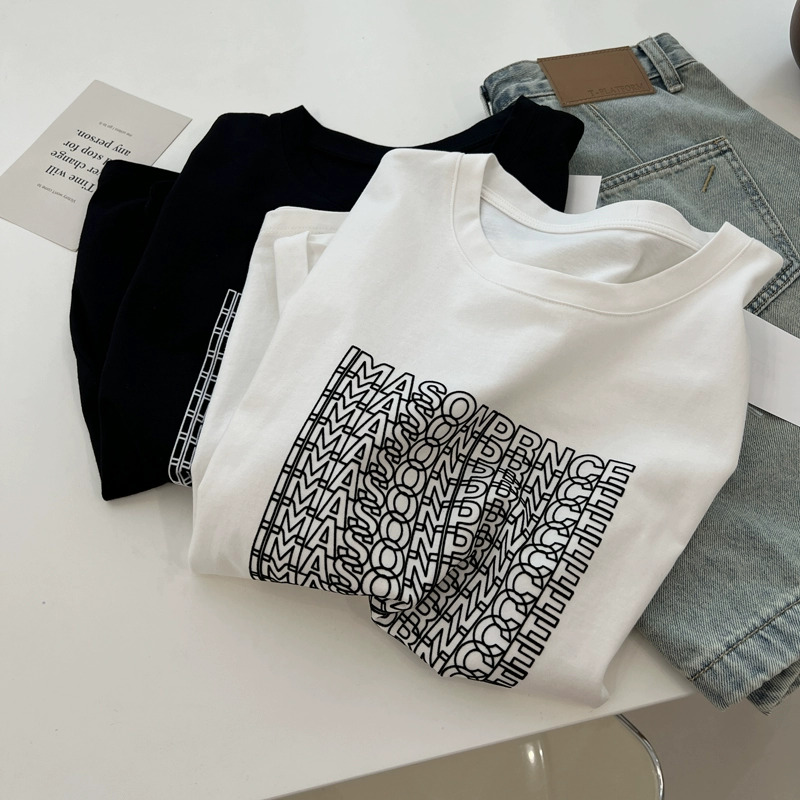 2024 spring and summer new heavy/combed cotton back collar with seams S-XXXL summer short-sleeved T-shirt for women