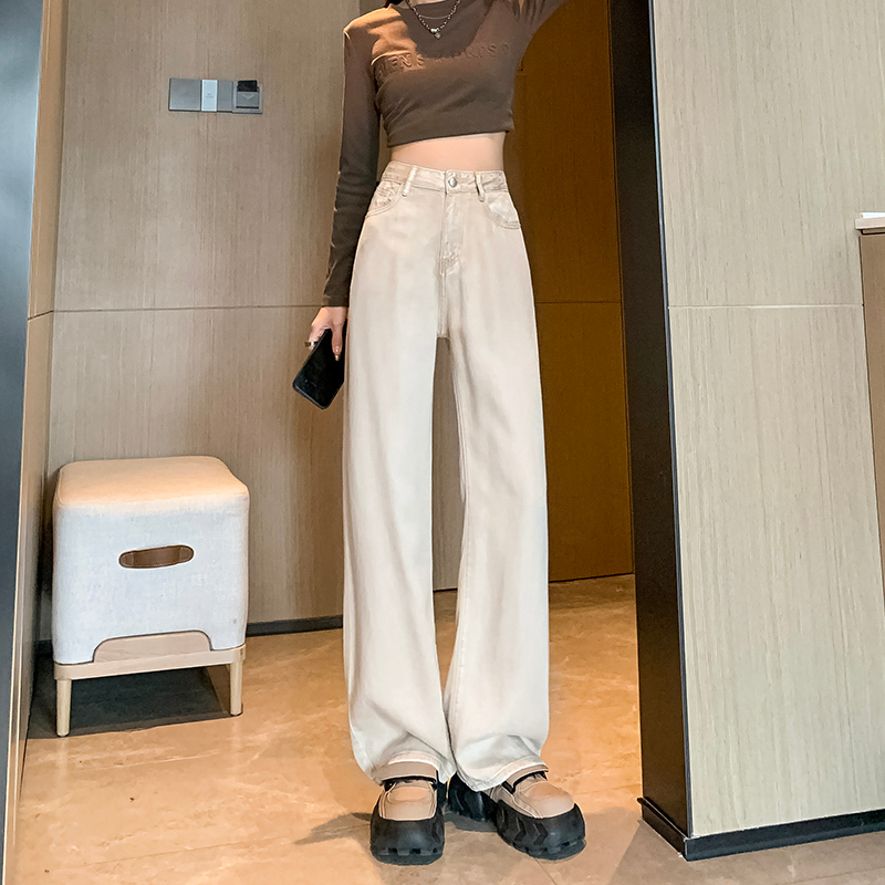 Real shot YKK zipper Lyocell Tencel denim wide leg pants women's thin summer loose ice silk straight new style