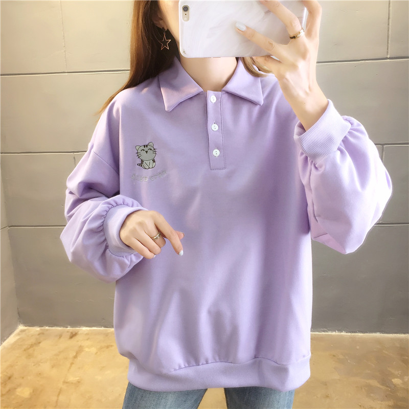 首發實拍6535魚鱗 2024春季新款女裝潮polo領學生衛衣女薄款