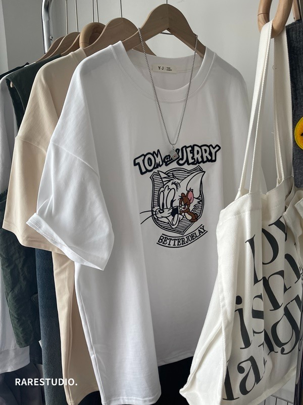 Silk cotton double-sided velvet Tom Cat thickened lazy casual versatile short-sleeved T-shirt women's inner layer