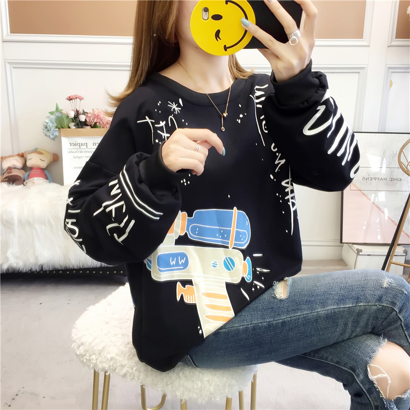 首發實拍6535魚鱗 圓領衛衣女薄款塗鴉ins閨蜜裝學生
