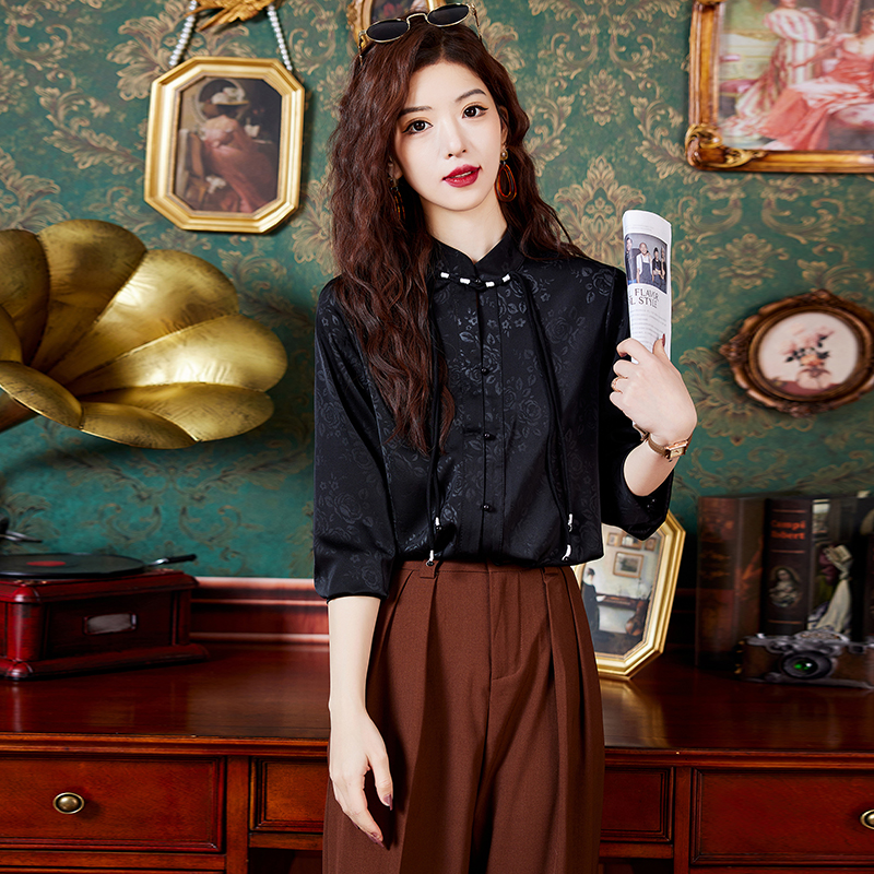 New Chinese style tops for women 2024 spring women's Chinese style embroidered small stand collar Hanfu shirt with horse skirt