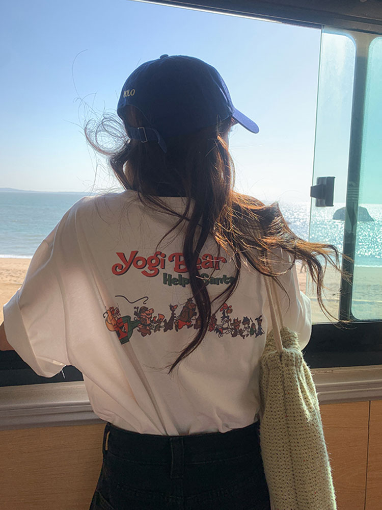 Xinbangbang homemade Korean sweet niche cartoon printed short-sleeved T-shirt for women 2024 new casual bottoming short-sleeved