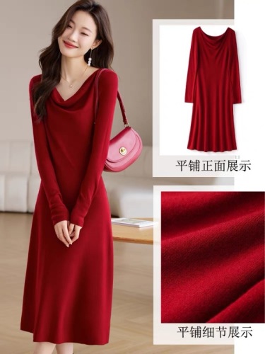 2024 early spring new high-end feminine bright red knitted dress wedding dress French temperament skirt