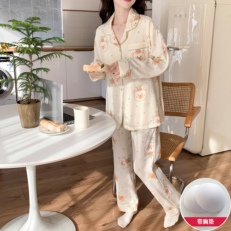 Aishang 2024 Spring and Autumn Korean Version New Cloud Cotton Belt Pad Lapel Sweet Cute Fashion Casual Pajamas