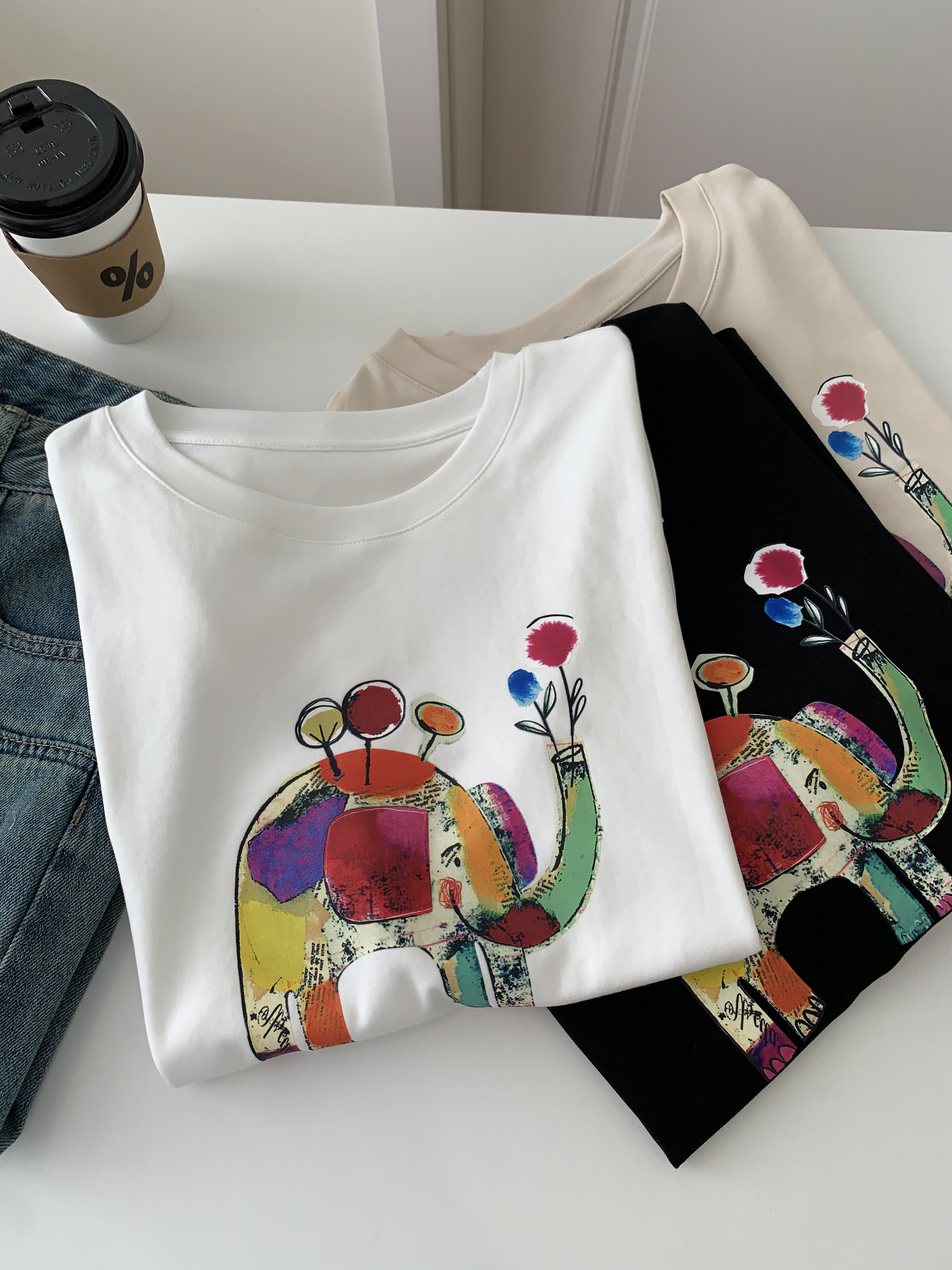 2024 spring and summer new heavy/combed cotton back collar with seams S-XXXL summer short-sleeved T-shirt for women