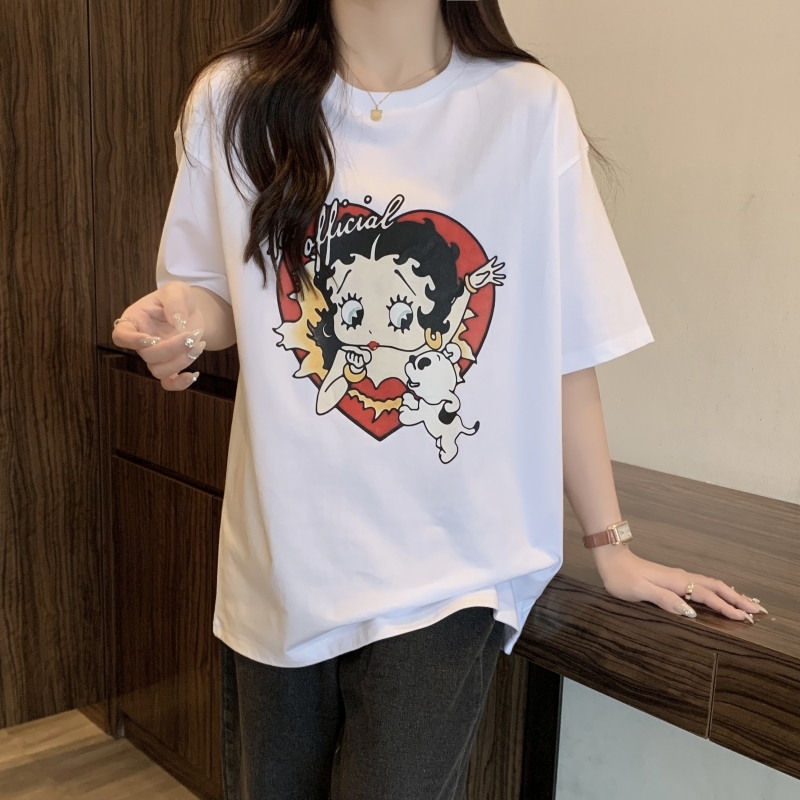 Real shot 2024 spring and summer new style 100% cotton combed cotton summer short-sleeved T-shirt women's loose Korean version
