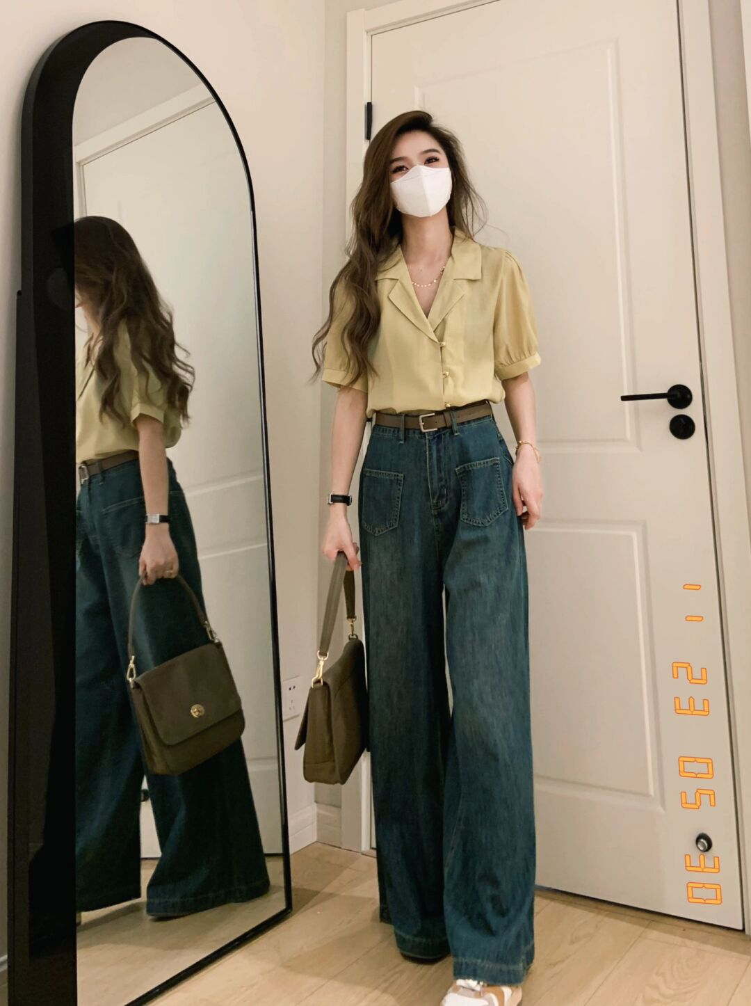 美式復古高腰直筒寬鬆牛仔褲女2024春秋新款秋裝顯瘦闊腿喇叭褲