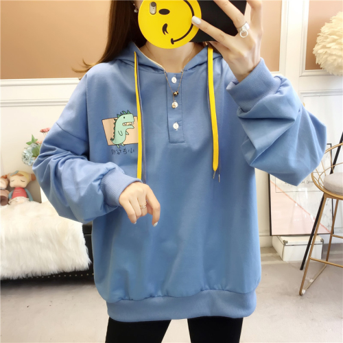 The first 2024 spring new style real shot 6535 fish scale lazy style student hooded sweatshirt women's thin