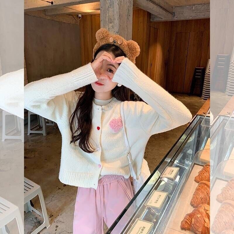 曾小咸 HADDGISYSTUDIO秋冬韓版愛心毛織開衫女甜美溫柔內搭外套
