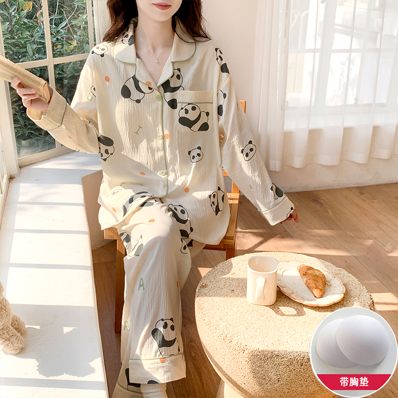 Aishang 2024 Spring and Autumn Korean Version New Cloud Cotton Belt Pad Lapel Sweet Cute Fashion Casual Pajamas