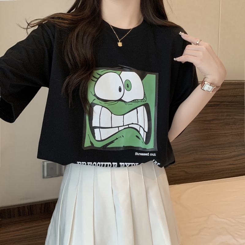 Real shot 2024 spring and summer new 100% cotton heavy combed cotton summer short-sleeved T-shirt women's loose Korean style