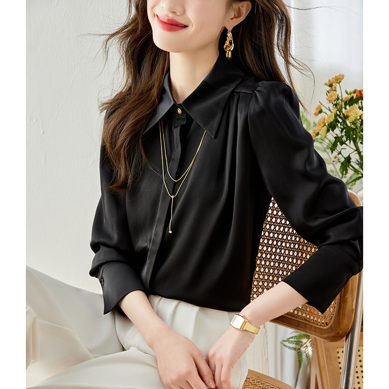 2024 real shot new white long-sleeved shirt spring popular beautiful shirt top temperament women's shirt