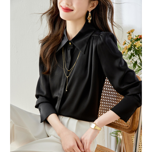 2024 real shot new white long-sleeved shirt spring popular beautiful shirt top temperament women's shirt