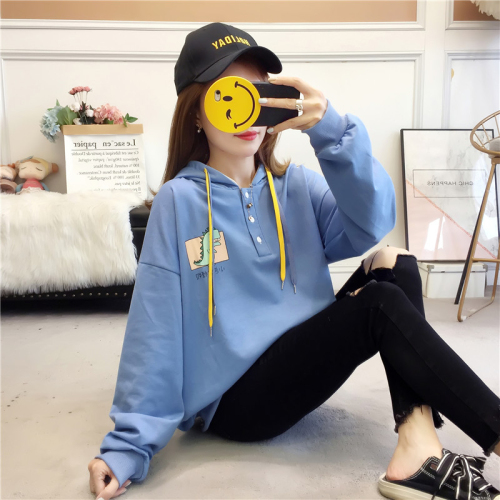 The first 2024 spring new style real shot 6535 fish scale lazy style student hooded sweatshirt women's thin