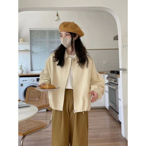 2024 New Year Dongdaemun New Korean Style Simple Drawstring Retro Lapel Loose Thin Jacket Solid Color Jacket for Women
