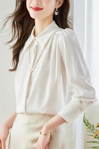 2024 real shot new white long-sleeved shirt spring popular beautiful shirt top temperament women's shirt