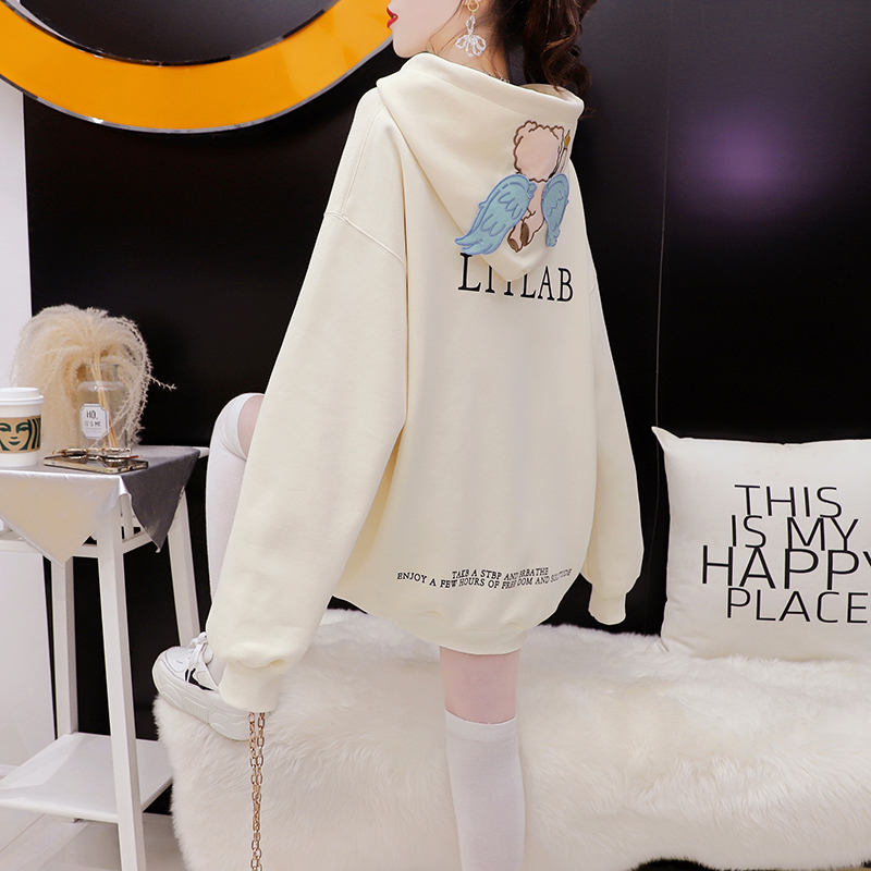 Pure cotton Chinese cotton back collar official picture 2024 spring and autumn design cartoon print hooded sweatshirt for women