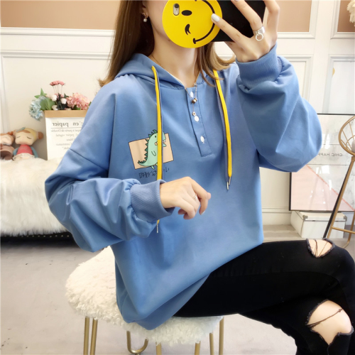 The first 2024 spring new style real shot 6535 fish scale lazy style student hooded sweatshirt women's thin