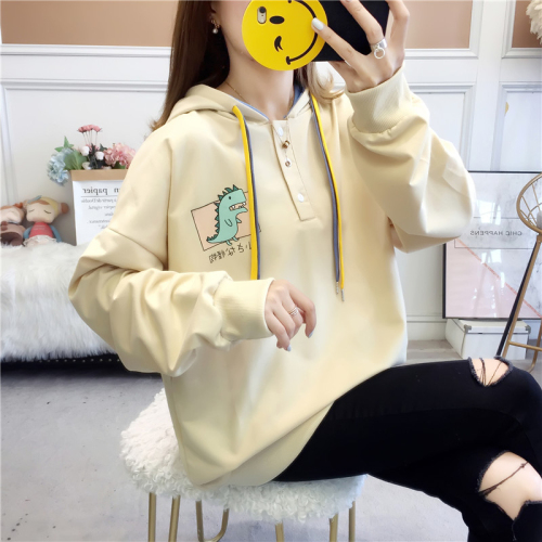 The first 2024 spring new style real shot 6535 fish scale lazy style student hooded sweatshirt women's thin