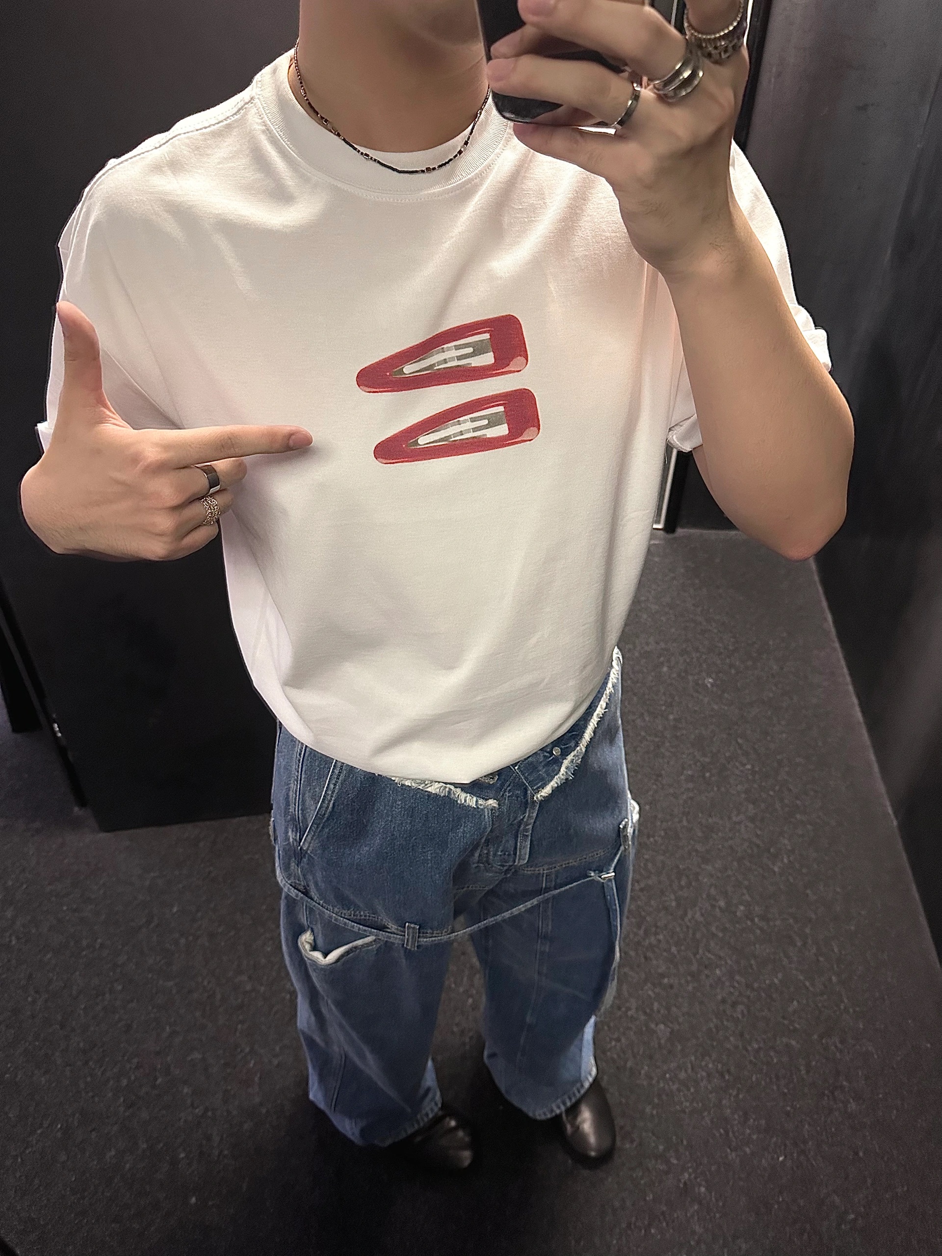 American retro pure cotton heavyweight short-sleeved T-shirt for men and women 2024 summer hairpin printing loose couple bottoming shirt ins