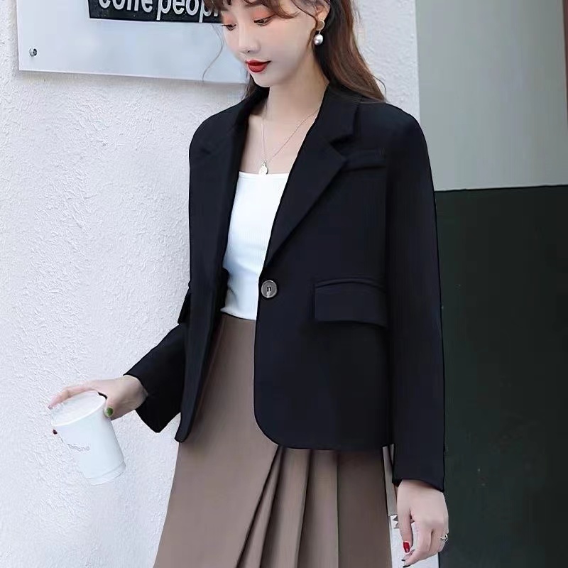 150cm small short Korean style professional suit slim black temperament small suit jacket for women spring and autumn new style