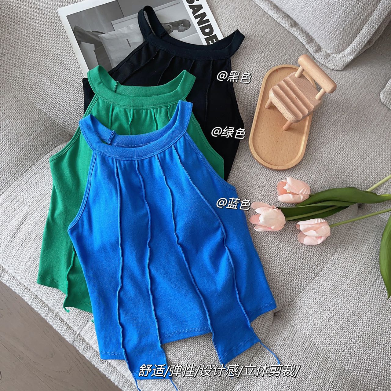 Casual and personalized summer must-have irregular cut design and bright color mid-length all-in-one cup vest