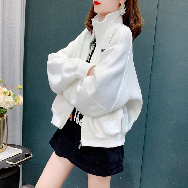 Official picture 6535 cotton 2024 spring short design solid color stand collar long sleeve thin sweatshirt for women