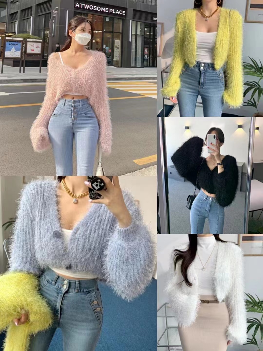 Korean new women's V-neck long-sleeved single-breasted short knitted cardigan