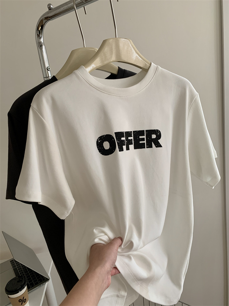 Silk cotton double-sided velvet letter printed brushed short-sleeved T-shirt, simple and versatile round neck top and bottoming shirt