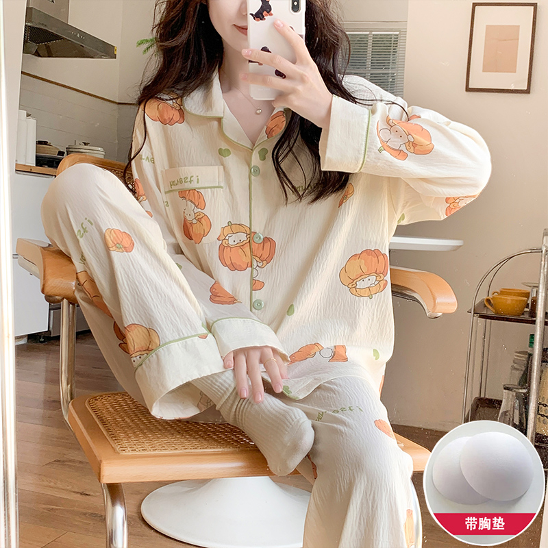 Aishang 2024 Spring and Autumn Korean Version New Cloud Cotton Belt Padded Lapel Princess Style Sweet and Cute Pajamas