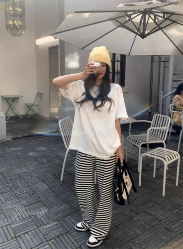 Official picture Hong Kong style chic simple letter printing summer casual loose round neck pullover versatile T-shirt women's tops