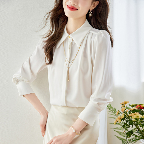 2024 real shot new white long-sleeved shirt spring popular beautiful shirt top temperament women's shirt