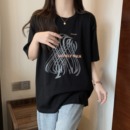 Real shot 2024 spring and summer new style 100% cotton 200g combed cotton summer short-sleeved T-shirt women's loose Korean style