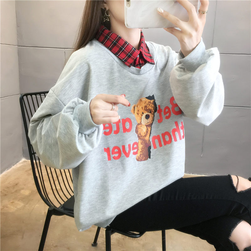 首發實拍6535魚鱗 班服閨蜜裝學生假兩件衛衣女薄款韓版胖mm