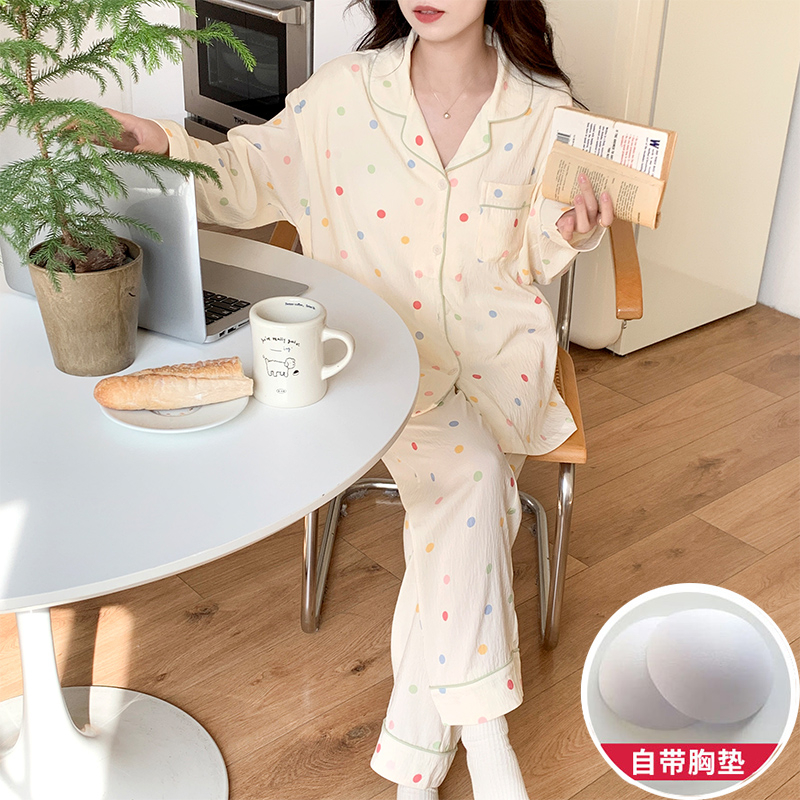 Aishang 2024 Spring and Autumn Korean Version New Cloud Cotton Belt Pad Lapel Sweet Cute Fashion Casual Pajamas