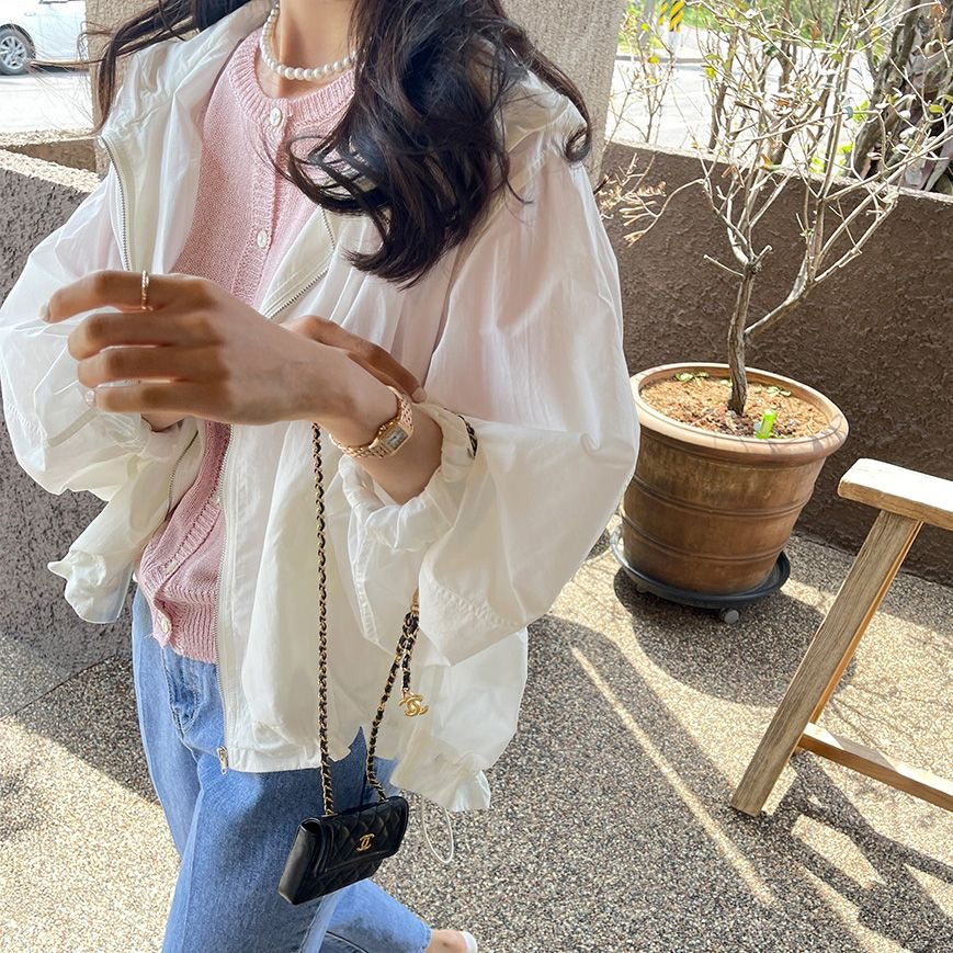 Original fabric New Year's style sun protection jacket, loose and versatile hooded casual women's long-sleeved lightweight sun protection jacket