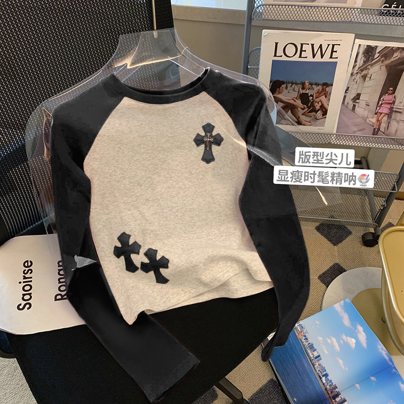 Official photo~Tmall quality 1×1 ice silk thread back collar long-sleeved T-shirt slim short style
