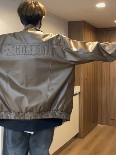 American handsome leather jacket for women hiphop motorcycle jacket spring and autumn leather jacket loose casual letter stamped top trendy