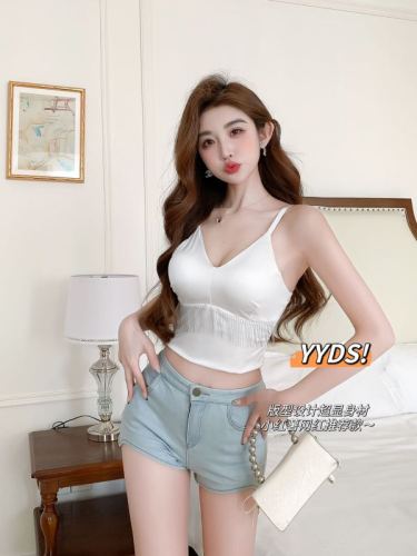 Sexy deep v chain tassel pure lust sexy suspender short vest hot girl looks slim inside and wears suspender outside for women