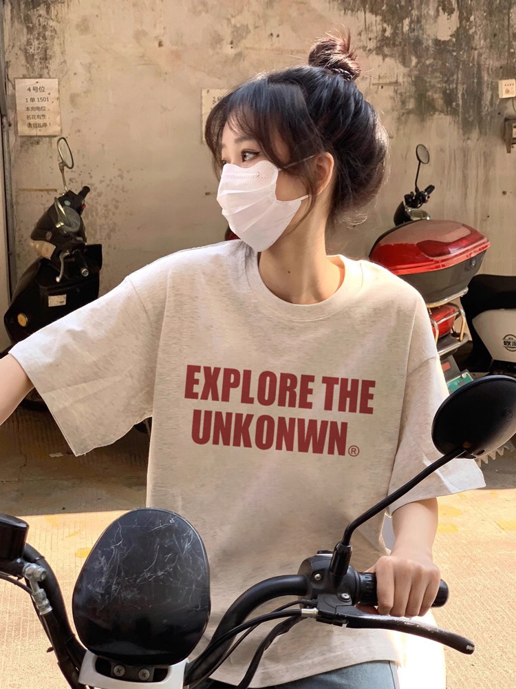 純棉美式潮牌正肩短袖t恤女夏季寬鬆設計感小眾港味chic上衣